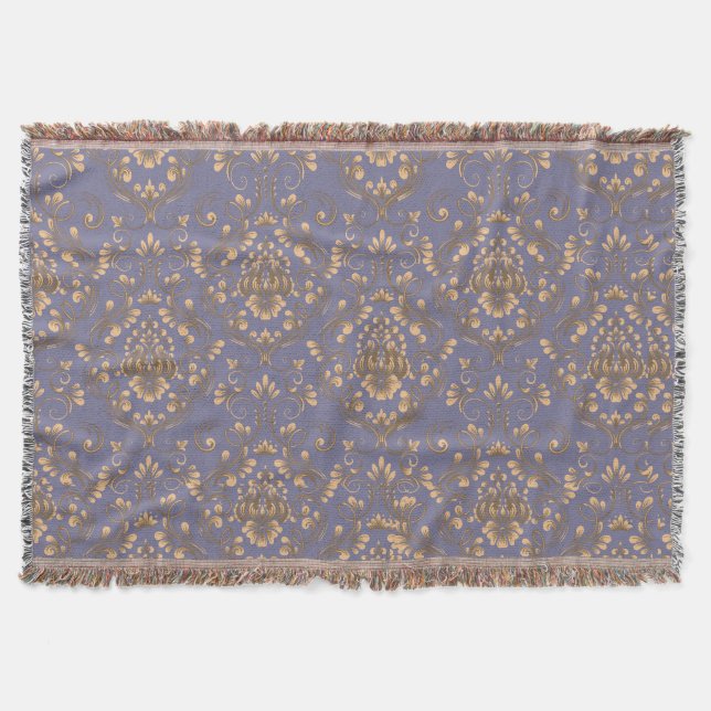 Manta Elegant Gold Damask Throw Blanket | Vintage Periwi (Anverso)