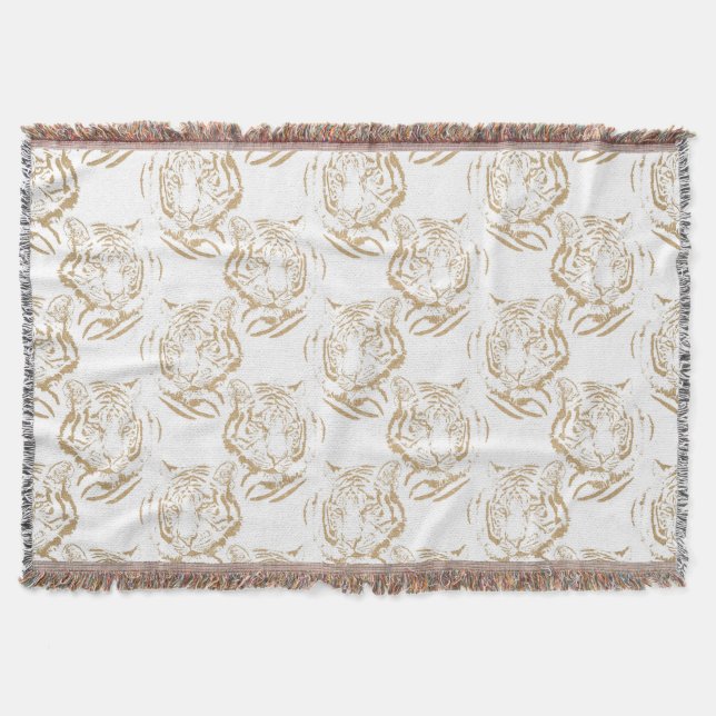 Manta Elegant Gold Glitter Tiger Print White Design (Anverso)