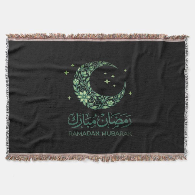Manta Elegant Green Floral Crescent Ramadan Mubarak Arab (Anverso)