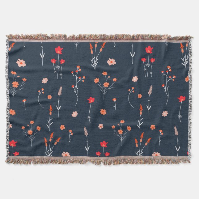 Manta Elegant Navy Floral Throw Blanket (Anverso)