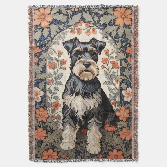 Manta Elegant Schnauzer William Morris Inspired Floral (Frente vertical)