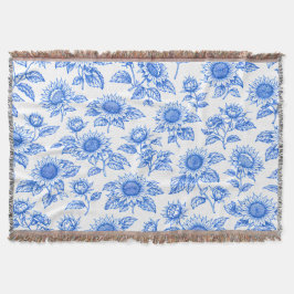 Manta Elegant Toile du Jouy Sunflowers – Blue Botanical 