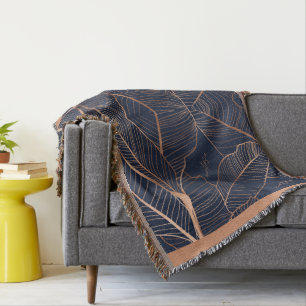 Manta Elegante Anastasia de Planta Tropical Azul Oro