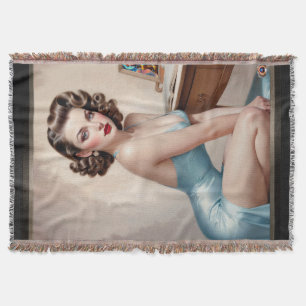 Manta Elegante Belleza Chica De Pin Up En Un Traje Satin