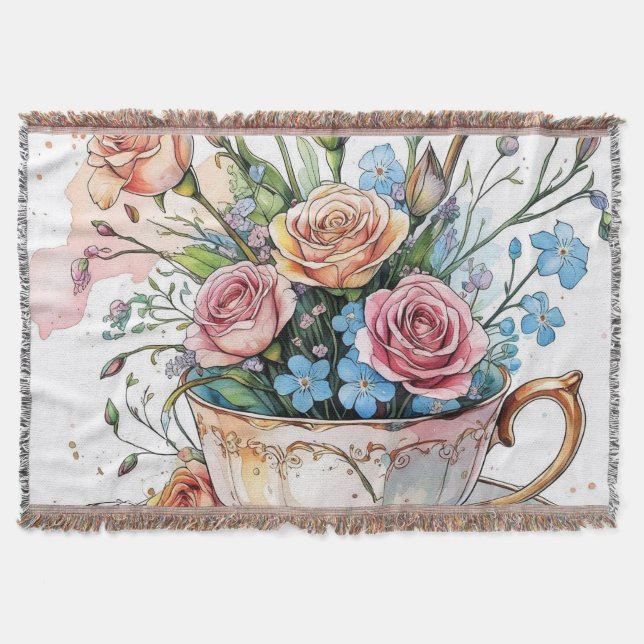 Manta Elegante boho floral Throw Blanket (Anverso)