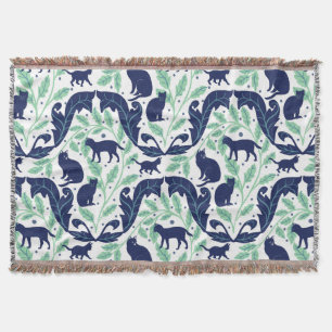 Manta Elegante Chinoiserie Blue Mint Black Cat-Whimsical