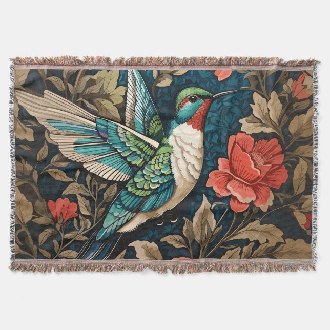 Manta Elegante colibrí volador William Morris inspirado (Anverso)
