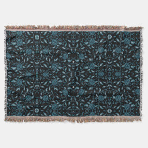Manta Elegante Damask Floral Negro y Turquesa
