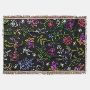 Manta Elegante Esbozo de Flores Múltiples Líneas De Sali