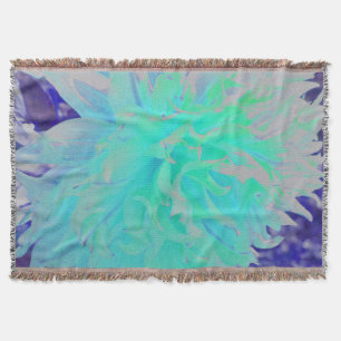 Manta Elegante Flor de Dalia Verde y Azul Aguamarina