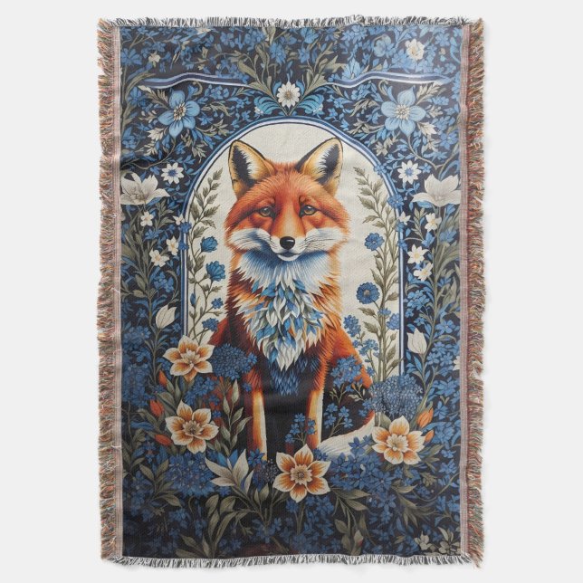 Manta Elegante Floral Azul William Morris Inspirado Fox (Frente vertical)