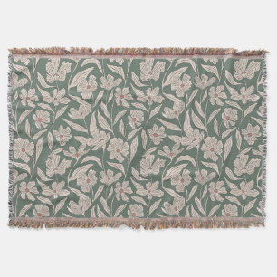Manta Elegante Floral Boho Rosa y Verde Oscuro Botánico