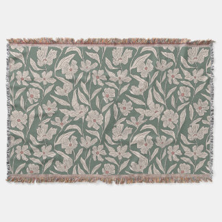 Manta Elegante Floral Boho Rosa y Verde Oscuro Botánico