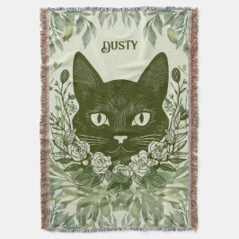 Manta Elegante gato negro en follaje con Rosas