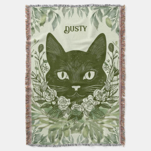 Manta Elegante gato negro en follaje con Rosas