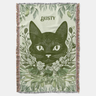 Manta Elegante gato negro en follaje con Rosas