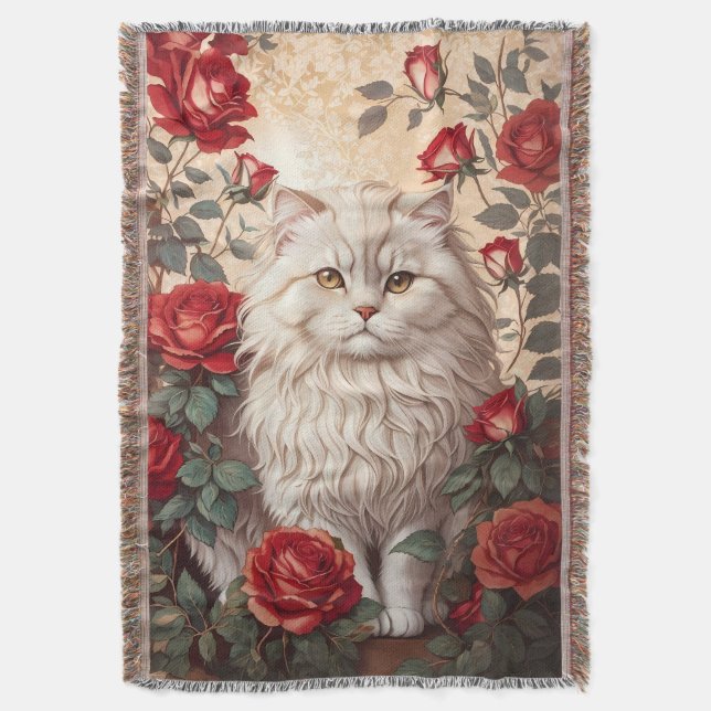 Manta Elegante gato persa con Rosas (Frente vertical)