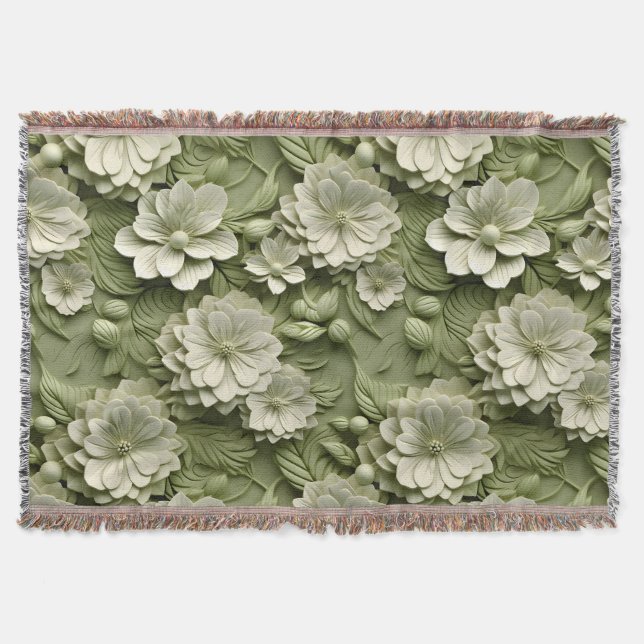 Manta Elegante Grabado en relieve 3D Alivio Floral Olive (Anverso)