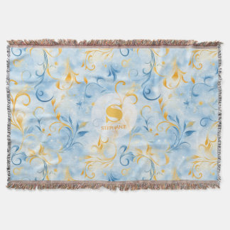 Manta Elegante hoja azul y dorada de inspiración paisley