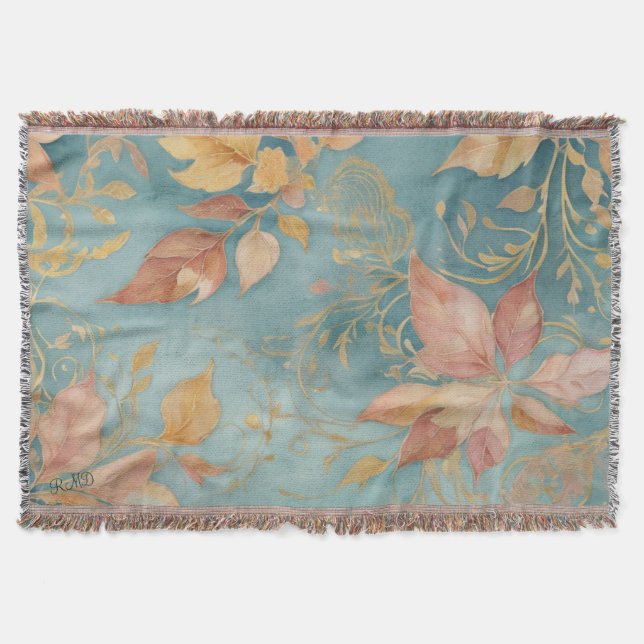 Manta Elegante Hoja de Peach Cosy Cyan Rubor Floral (Anverso)