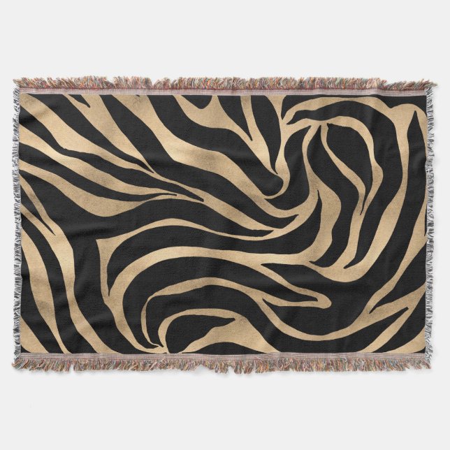 Manta Elegante metal dorado Zebra Black Animal Print (Anverso)