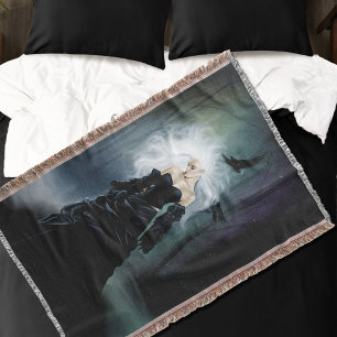Manta Elegante Mujer Misteriosa Gótica Negra Cuervos Nie