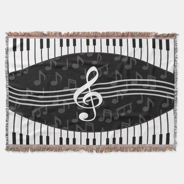 Manta Elegante Music Notes Treble Clef y Piano Keys (Anverso)