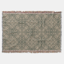 Manta Elegante Ornamento Patrón verde oscuro