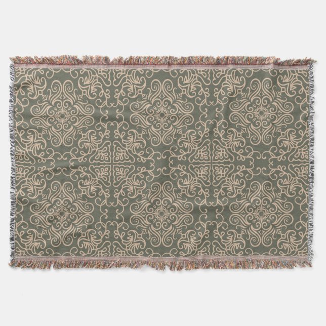 Manta Elegante Ornamento Patrón verde oscuro (Anverso)
