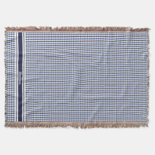 Manta elegante patrón de cuadros azul negro y monograma 