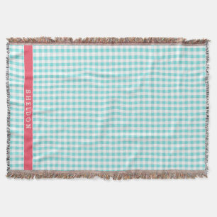 Manta elegante patrón de gingham turquesa monograma clás