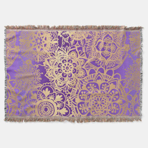 Manta Elegante patrón de Mandala dorada púrpura