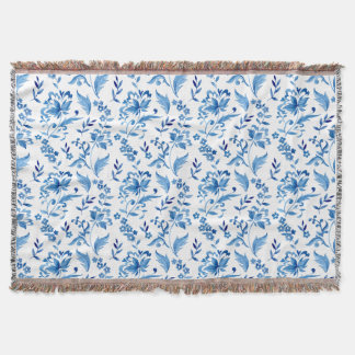Manta Elegante Patrón Floral Azul Monograma Vintage