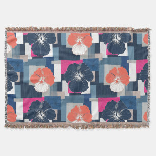 Manta Elegante patrón floral de hibisco azul (1)