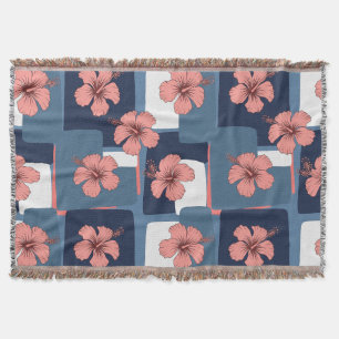 Manta Elegante patrón floral de hibisco azul (8)