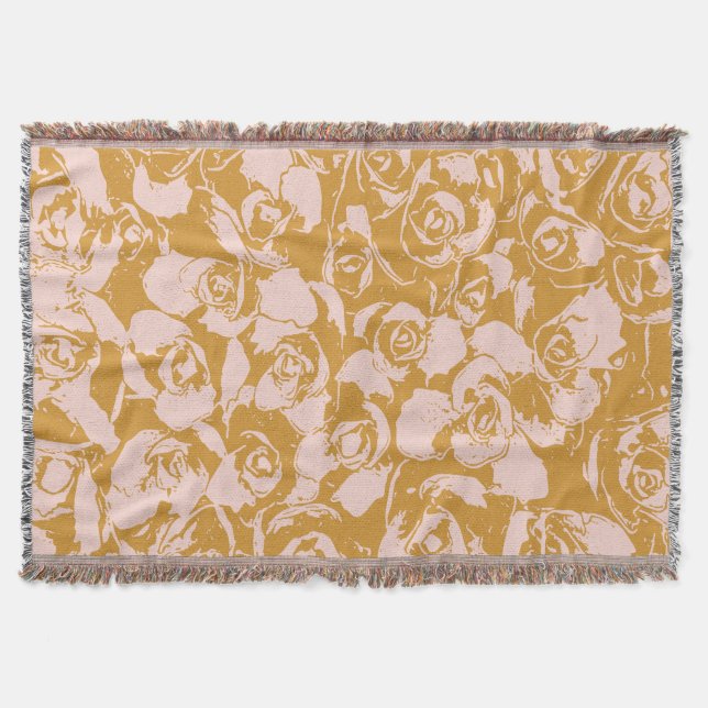 Manta Elegante patrón floral en amarillo rosa y mostaza (Anverso)