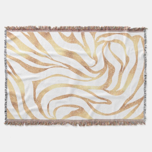 Manta Elegante Purpurina dorado Zebra White Animal Print (Anverso)