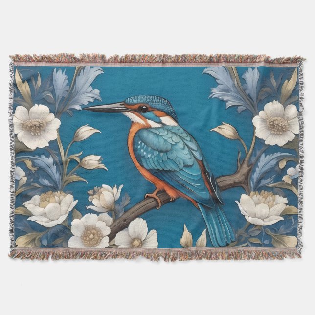 Manta Elegante Turquoise Kingfisher Bird Floral (Anverso)