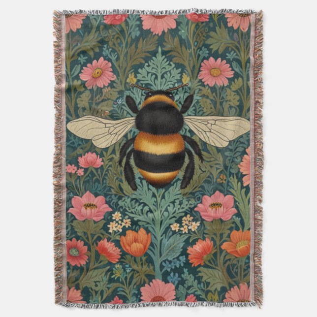 Manta Elegantes florales boho retro abeja primavera  (Frente vertical)
