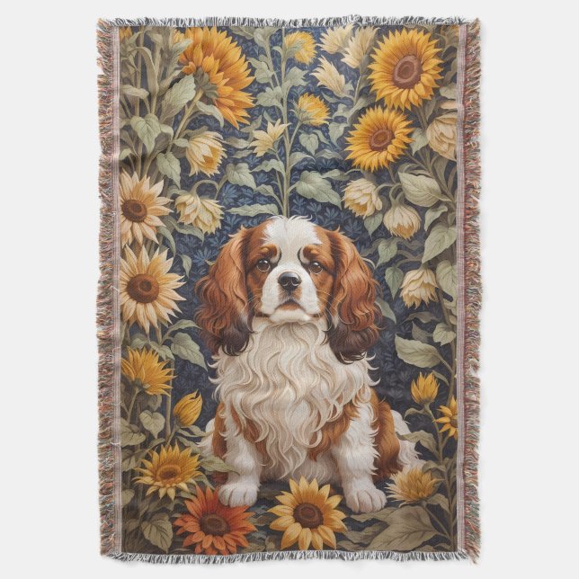 Manta Elegantes girasoles Cavalier King Charles Spaniel (Frente vertical)