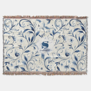 Manta Elegantes hojas de paisley azul - fondo blanco (2)