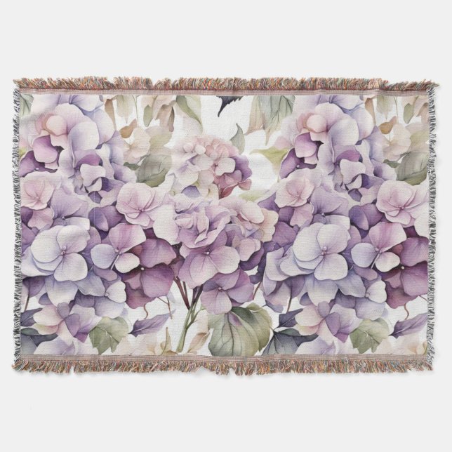 Manta Elegantes hortensias acuarela rosa púrpura (Anverso)