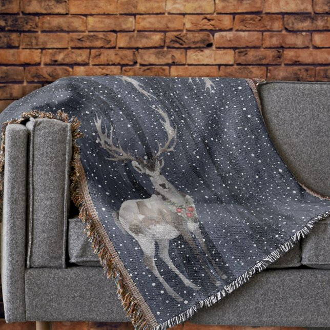 Manta Elegantes Navidades de renos nevados azules y gris (Subido por el creador)