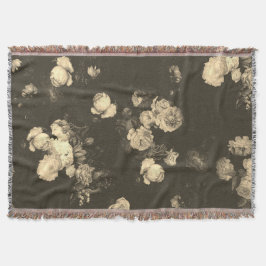 Manta Elegantes Rosas florales de época Beige Brown