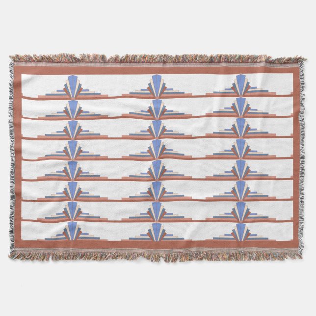 Manta Elementos Art Decó en oro y azul rosa (Anverso)