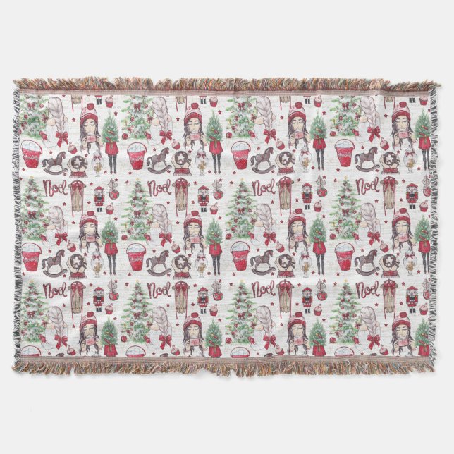 Manta Elementos de Navidades de acuarela pintada de mano (Anverso)