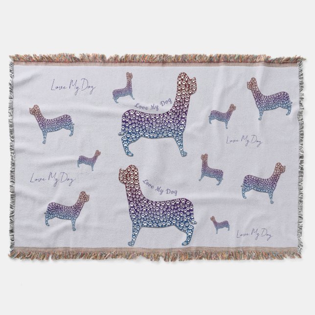 Manta Embossed Indigo Gradient Paw Print Dog Outline (Anverso)