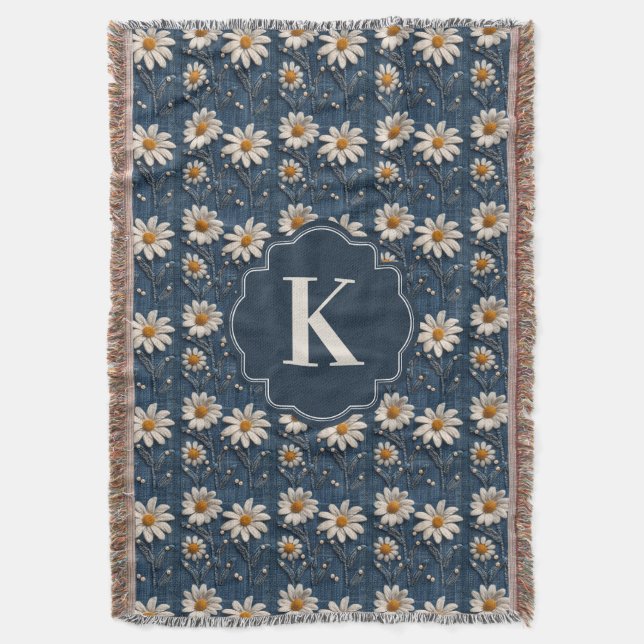 Manta Embroidered Daisy Denim Blanket | Monogram (Frente vertical)