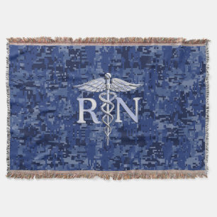 Manta Enfermera inscrita RN Caduceus en camo azul de la 