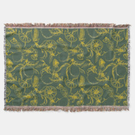 Manta Esbozo de limón amarillo en verde oscuro